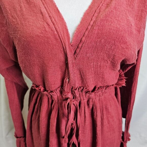 Peach Love California Red Bohemian Surplice Mini Dress Size Small - Picture 3 of 12